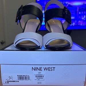 Nine West Black and White Buckle Sandals